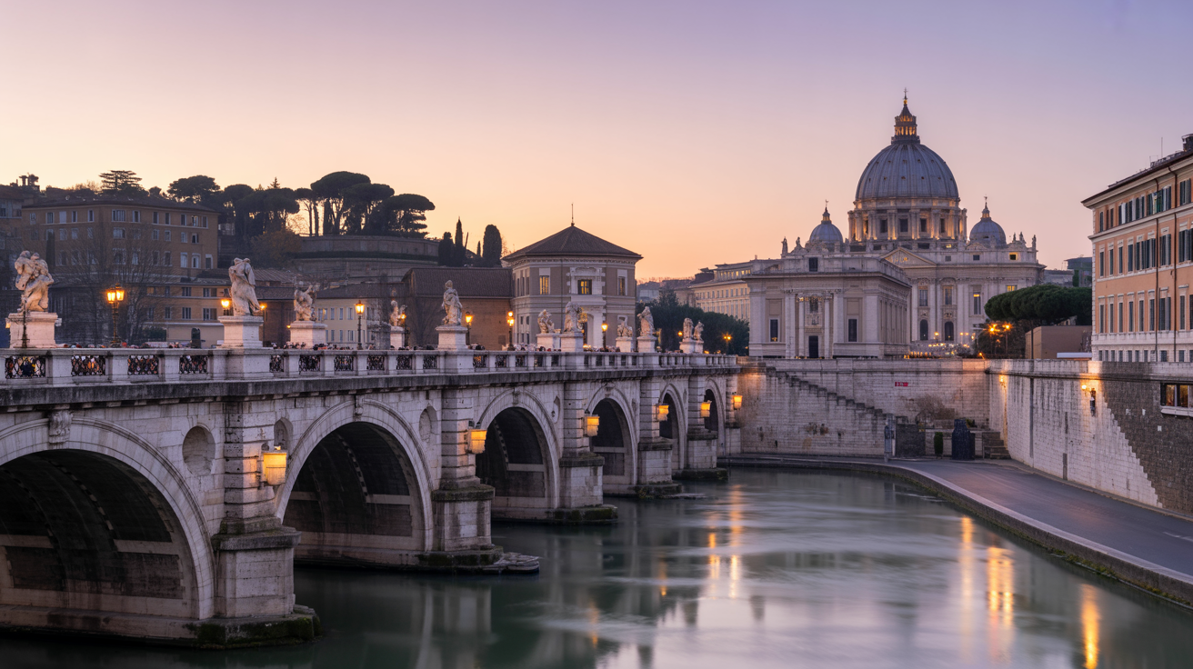 Paysage urbain d'une capitale européenne au crépuscule, comme Rome ou Paris